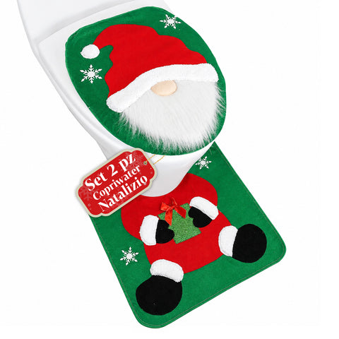 Weihnachtlicher WC-Sitz, 2-teiliges Set mit Weihnachtsmann und grünem Teppich