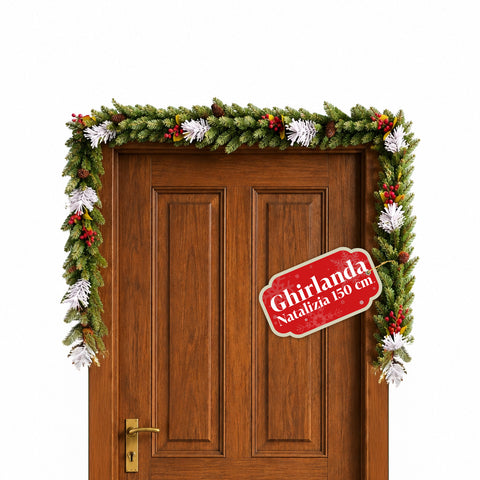 Weihnachtsgirlande 150 cm mit Tannenzapfen und roten Beeren, formbaren Zweigen