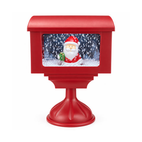 Dekorative Weihnachtslaterne als Briefkasten mit Schneeeffekt, LED-Lichtern und Musik, 2 Varianten: Weihnachtsmann oder Teddybär, Höhe 41 cm, batteriebetrieben