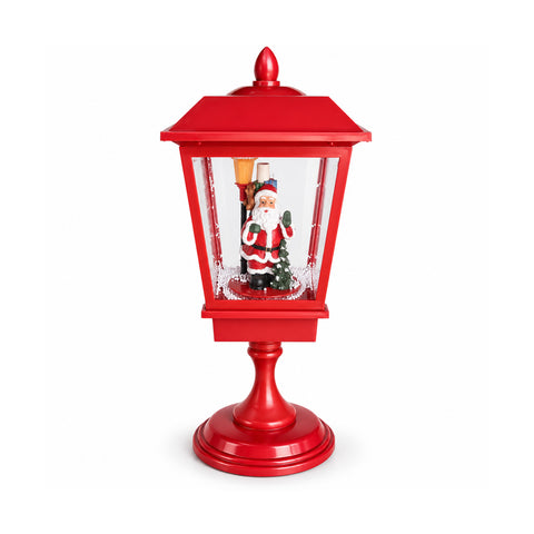 Lampione di Natale Luminoso 60 cm con Babbo Natale, Effetto Neve che Soffia e Musica, LED, Lanterna Natalizia Rossa Decorativa