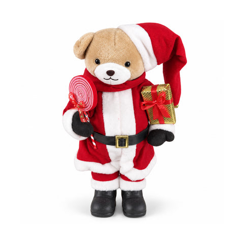Weihnachtlicher Plüschbär mit rotem und weißem Outfit, drei Größen zur Dekoration von Innenräumen