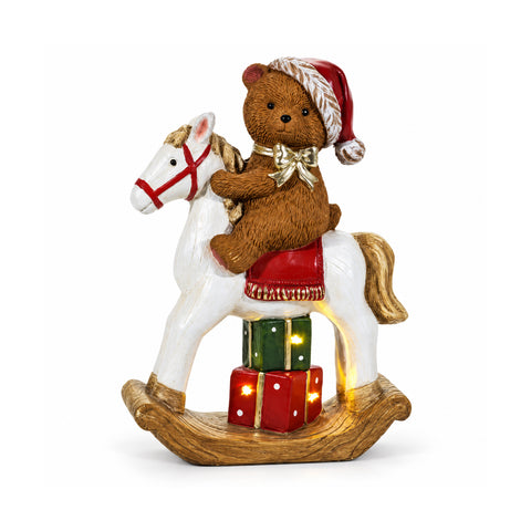saint joy orsetto su cavallo a dondolo luminoso con led decorazione h40 cm ean 8056819081107
