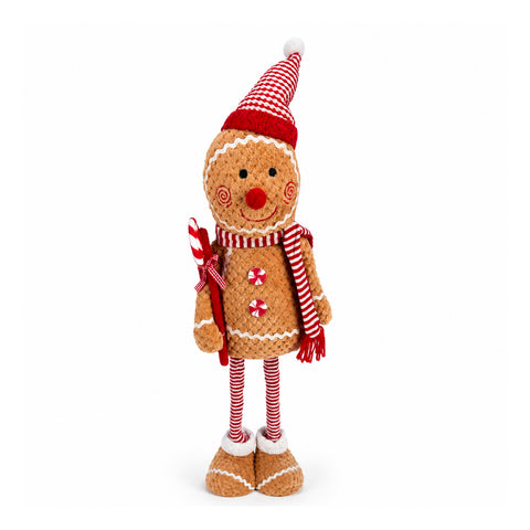 Weihnachtlicher Lebkuchenmann ausziehbar 50–80 cm, Weihnachtsdekoration aus Plüsch mit Teleskopbeinen, 2 Varianten