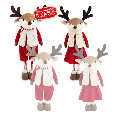 Ausziehbares Weihnachtsrentier 45-80 cm mit Teleskopbeinen, Eisenrahmen – 2 Outfits: Skandinavisch oder Landhaus