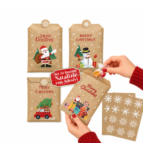 Weihnachtstüten, 24er-Set aus Kraftpapier mit Aufklebern