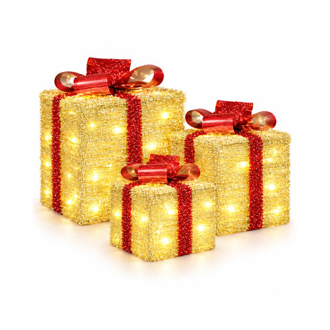 Set aus 3 batteriebetriebenen leuchtenden Geschenkpaketen, 51 warmweiße LEDs
