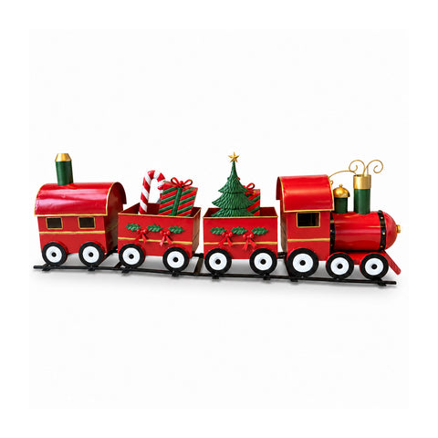 Dekorativer Weihnachtszug für den Boden, 130 cm, mit Waggons voller Geschenke und batteriebetriebenem LED-Bäumchen
