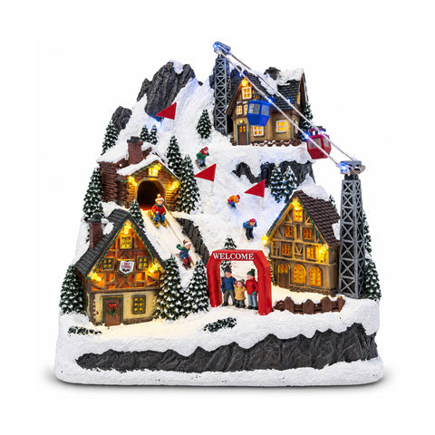 saint joy villaggio di natale luminoso con scivolo in movimento funivia luci led e musica natalizia 28x19x32 cm ean 8056819207842