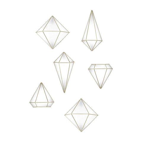 Set 6 Fioriere Decorative Da Parete Prisma Oro