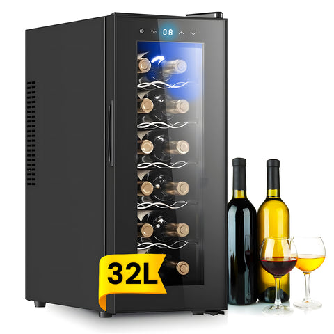 Weinkühlschrank 12 Flaschen 32L mit LED-Touchscreen und verchromten Einlegeböden