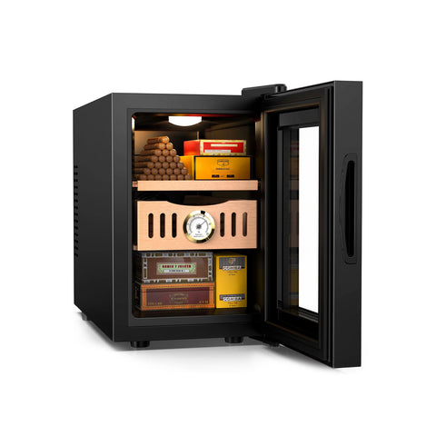Mini-Zigarrenkühlschrank mit Befeuchter, zwei Einlegeböden, 18 l, 55 W