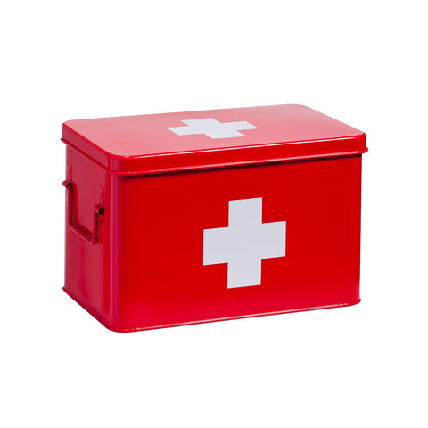 Roter Erste-Hilfe-Kasten aus Metall