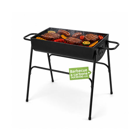 Kohle- und Holzgrill aus Stahl mit hohen Beinen, 74x38 cm Feuerwanne und 70x34 cm großem Grillrost