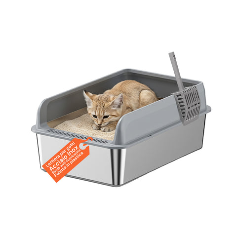 Katzenstreu-Set aus Edelstahl – Komplett mit Deckel, Schaufel und Beutel P