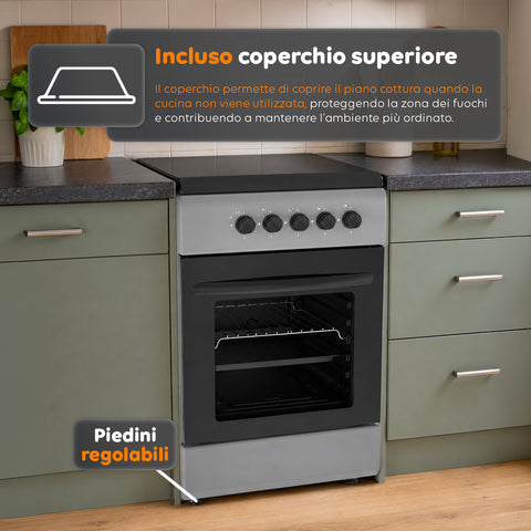 wintem cucina a gas 50x50 cm con forno a gas 49 litri 4 fuochi di diversa potenza valvole di sicurezza e coperchio ean 8056819078930