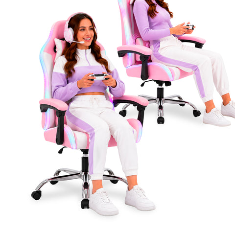 Ergonomischer Gaming-Stuhl mit RGB-Beleuchtung und massagefähigem Lendenkissen, neigbarer Bürostuhl mit Fernbedienung