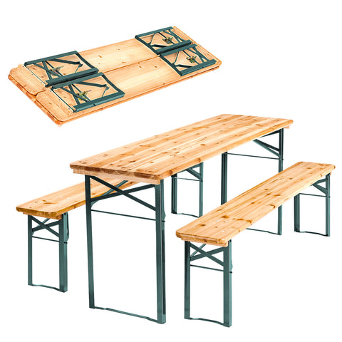 Tisch- und 2-Bänke-Set, klappbar, für den Außenbereich, aus Holz