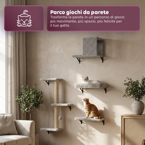 puppy lovers parco giochi verticale da parete per gatti percorso a muro in legno multistrato e sisal naturale parete attrezzata salvaspazio con rivestimento morbido ean 8054806950856