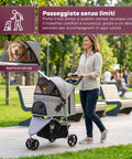 puppy lovers passeggino per cani e gatti pieghevole grigio cabina trasparente con visione a 360 carrello per animali domestici in acciaio e oxford con portabicchieri e cestello portata 15kg ean 8054806950276