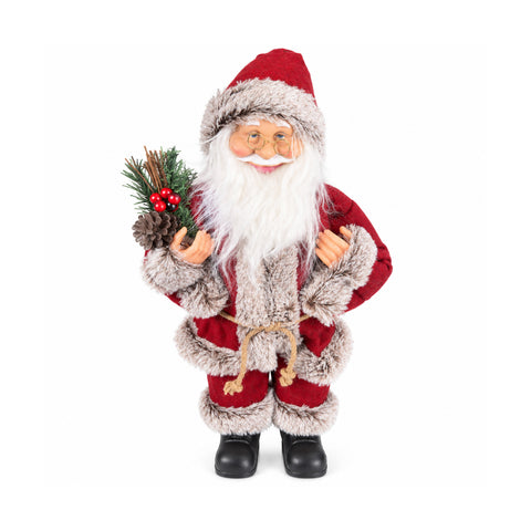 Saint Joy dekorativer Weihnachtsmann, 60 cm, mit Kiefernzweig und Weihnachtsschmuck, detailreiche Weihnachtsstatue in 4 Varianten: Rot, Eskimo, Weiß und Grau, EAN 8056819080575