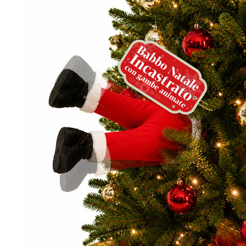saint joy babbo natale incastrato nellalbero con gambe animate e musica ean 8050043128041