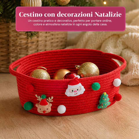 saint joy cestino natalizio in corda di cotone rosso 30x20x12 cm con manici ean 8050043128102