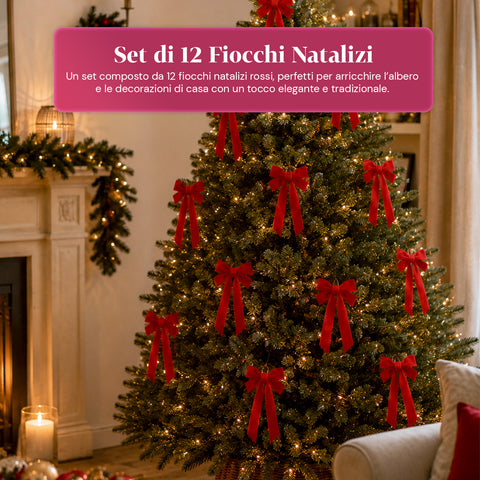saint joy fiocchi per albero di natale in velluto rosso set 12 10x21 cm ean 8050043128492