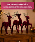 saint joy renne natalizie in velluto rosso set 3 pezzi decorazione da tavolo ean 8050043128300