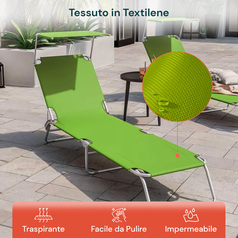 Lettino con tessuto in textilene traspirante, facile da pulire e impermeabile, materiale poliestere resistente agli agenti atmosferici