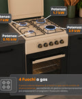 wintem cucina a gas 50x50 cm con forno a gas 49 litri 4 fuochi di diversa potenza valvole di sicurezza e coperchio ean 8056819078930