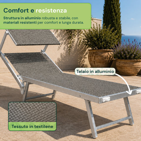 zendea lettino prendisole pieghevole in alluminio e textilene con tettuccio parasole 360 schienale reclinabile e portata 150kg ean 8056819032680