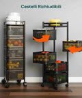 avilia home carrello multiuso richiudibile quadrato salvaspazio con ruote organizer con cestelli 345 ripiani nero o bianco ean 8052879012259
