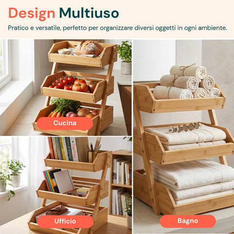 avilia home organizer multiuso in legno di bambu a 3 ripiani per cucina e bagno struttura traspirante 30x33x41 cm portata 8kg ean 8052879011283