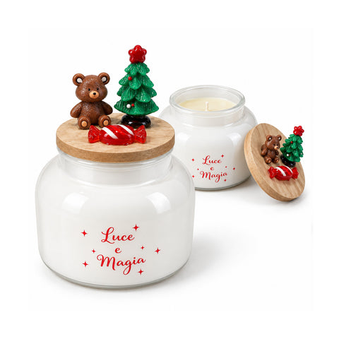 saint joy candela profumata in vetro decorato a forma di sfera o albero fragranze pino cannella e vaniglia contenitore riutilizzabile ean 8056819080452