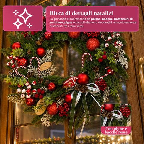 saint joy ghirlanda natalizia a55 cm con pigne e bacche rosse rami modellabili ean 8050043128508