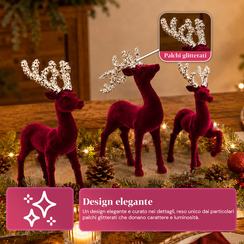 saint joy renne natalizie in velluto rosso set 3 pezzi decorazione da tavolo ean 8050043128300