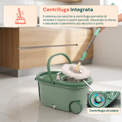avilia home kit mocio rotante 360 con secchio 14l 46x27x22cm e centrifuga in acciaio include 2 testine in microfibra dosatore sapone e asta telescopica set lavapavimenti universale con ruote e scarico ean 8052879013140