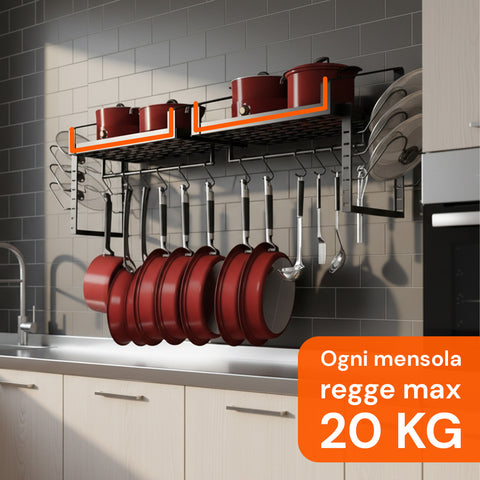 avilia home organizer da parete con 12 ganci per pentole coperchi e utensili set 2 ean 8052879011047