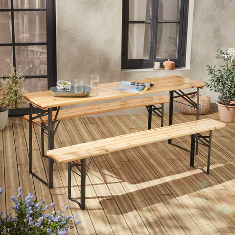 garden friend set birra rettangolare pieghevole in ferro e legno 3 elementi 70x220cm verde ean 8023755029272