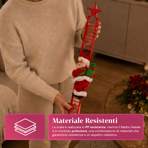 saint joy babbo natale sulla scala animato con musica decorazione h72 cm ean 8050043127938