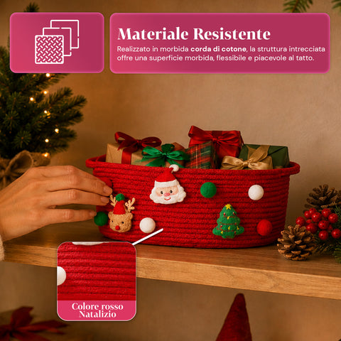 saint joy cestino natalizio in corda di cotone rosso 30x20x12 cm con manici ean 8050043128102