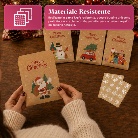 saint joy sacchetti natalizi set 24 bustine in carta kraft con adesivi ean 8050043128126