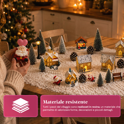 saint joy villaggio natalizio 30 pezzi in resina con casette luminose e neve ean 8050043127969