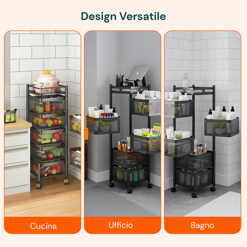 avilia home carrello multiuso richiudibile quadrato salvaspazio con ruote organizer con cestelli 345 ripiani nero o bianco ean 8052879012259