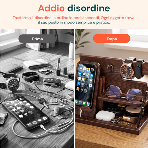avilia home organizer da scrivania in legno con supporto smartphone e porta orologi compreso di alloggiamento per il cavo ricarica 255x15x185 cm ean 8052879011412