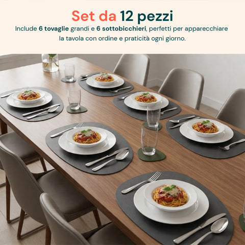 avilia home set 12 pezzi tovagliette americane e sottobicchieri reversibili in similpelle pvc impermeabile e antiscivolo 41x34 cm ean 8052879011221