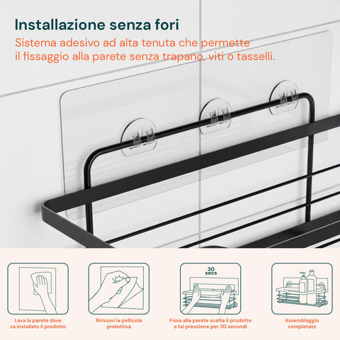 avilia home set 2 mensole adesive da parete in acciaio nero per bagno e cucina ean 8052879010668