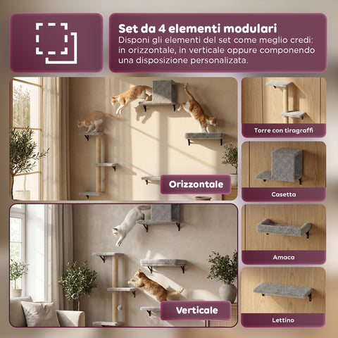 puppy lovers parco giochi verticale da parete per gatti percorso a muro in legno multistrato e sisal naturale parete attrezzata salvaspazio con rivestimento morbido ean 8054806950856