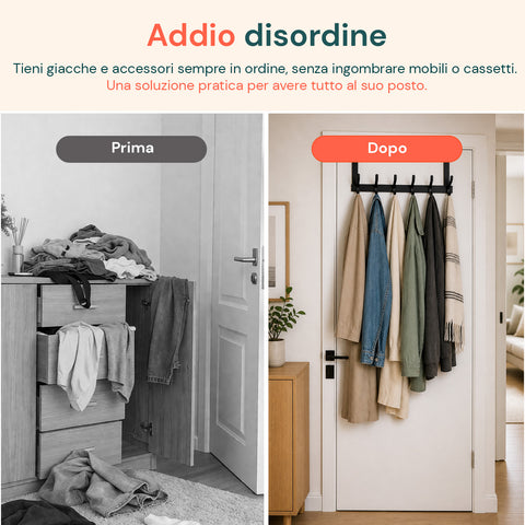 avilia home appendiabiti da porta in alluminio con 12 ganci portata 10kg adatto per porte spesse da 41 45 cm ean 8052879012006