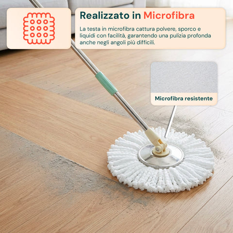 avilia home kit mocio rotante 360 con secchio 14l 46x27x22cm e centrifuga in acciaio include 2 testine in microfibra dosatore sapone e asta telescopica set lavapavimenti universale con ruote e scarico ean 8052879013140